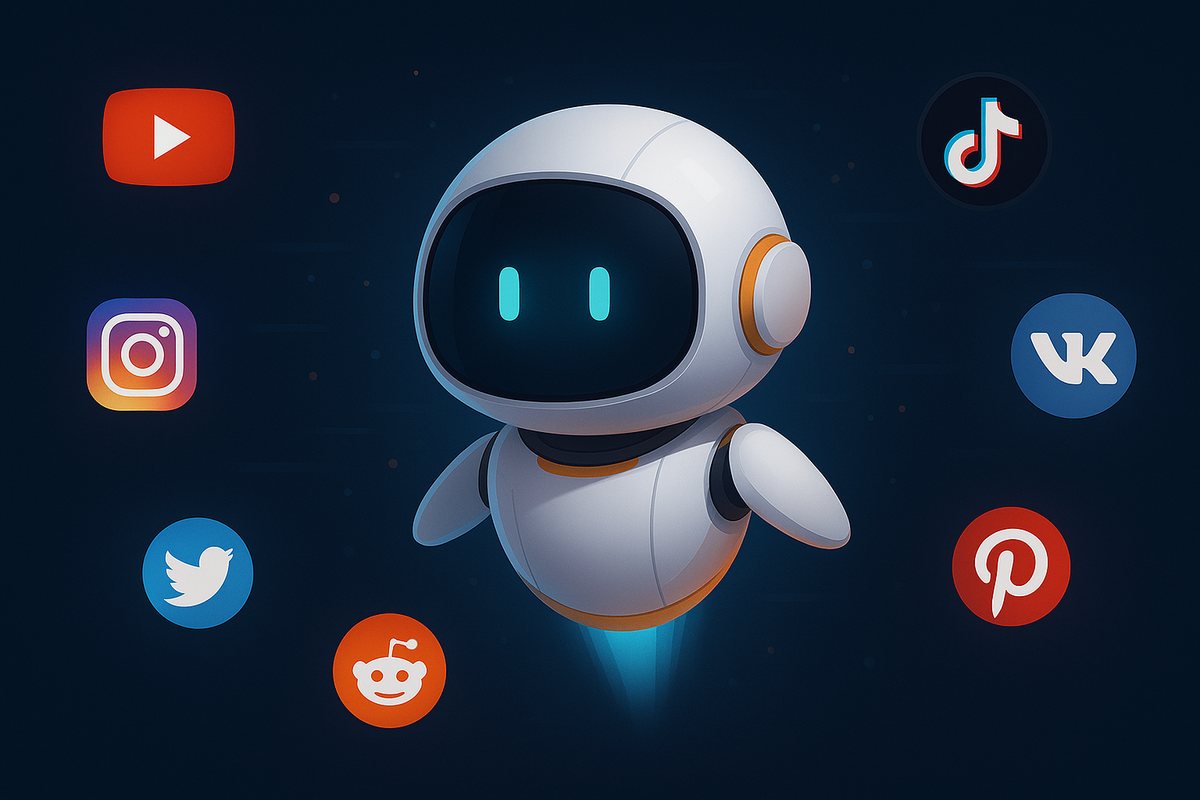 Робот OneSave и логотипы соцсетей